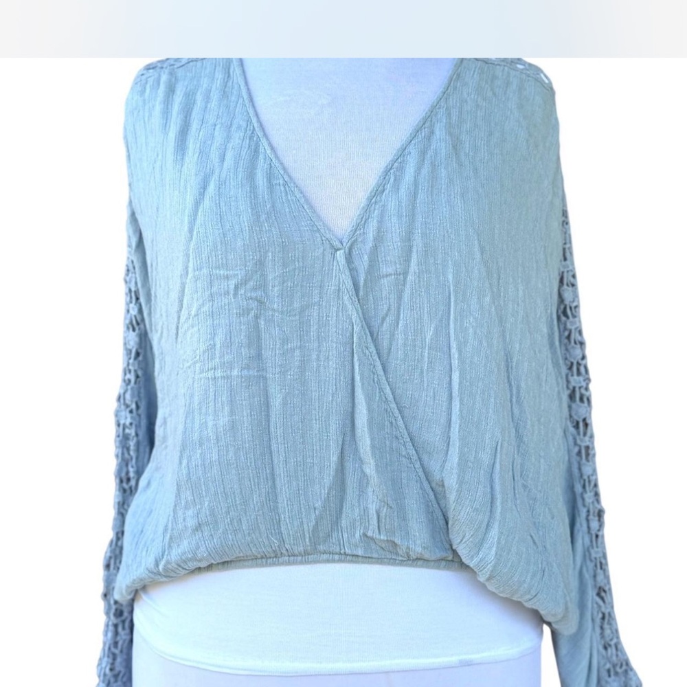 Free People Light Blue Wrap Blouse